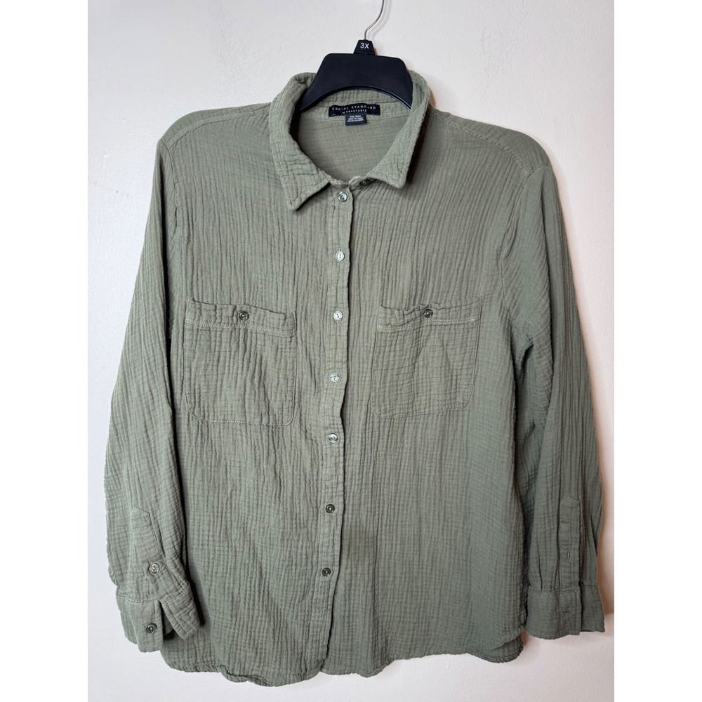 Social Standard by Sanctuary Olive Green Double Gauze Button Down Shirt XXL